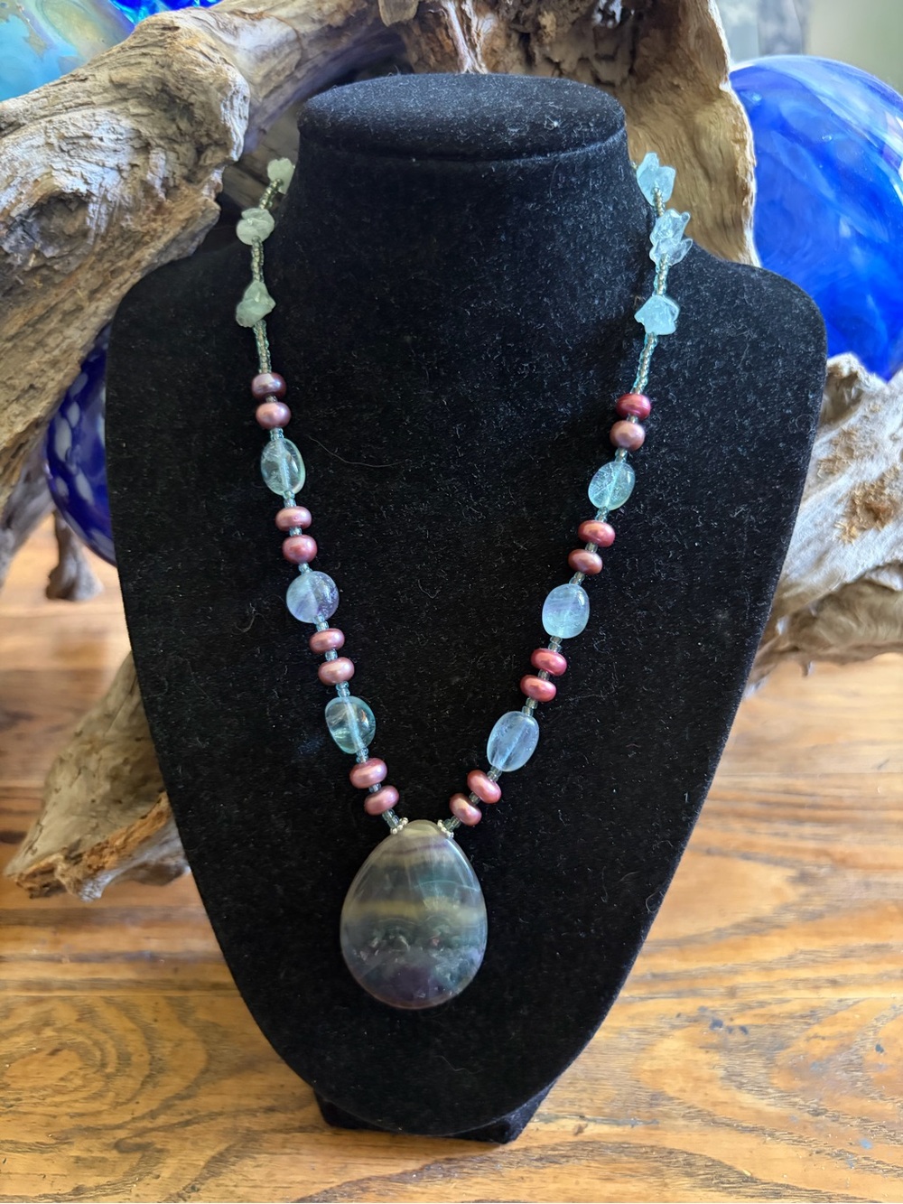 Handmade Rainbow Fluorite Teardrop Pendant Necklace